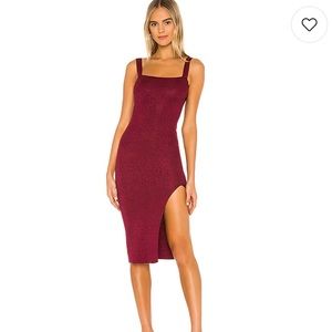 Revolve Superdown Zoe Square Neck Dress in Metallic Burgundy